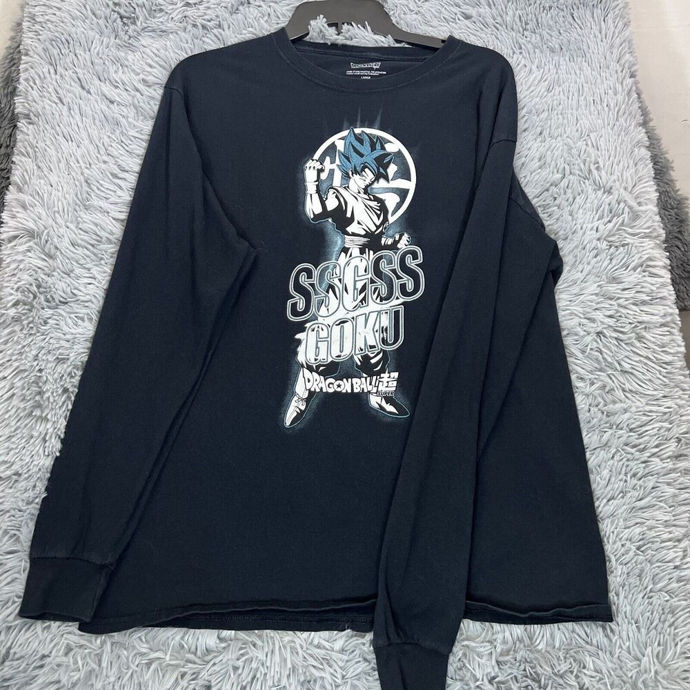 Dragonball Z Adult Shirt Large Black Blue Super Goku Long Sleeve Pullover Mens